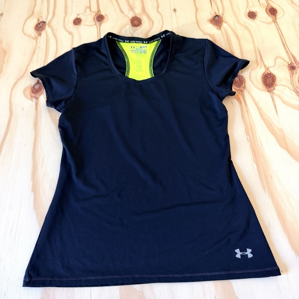 Under Armour Semi Fitted Run Shirt Women's Medium Black Short Sleeve Heat Gear